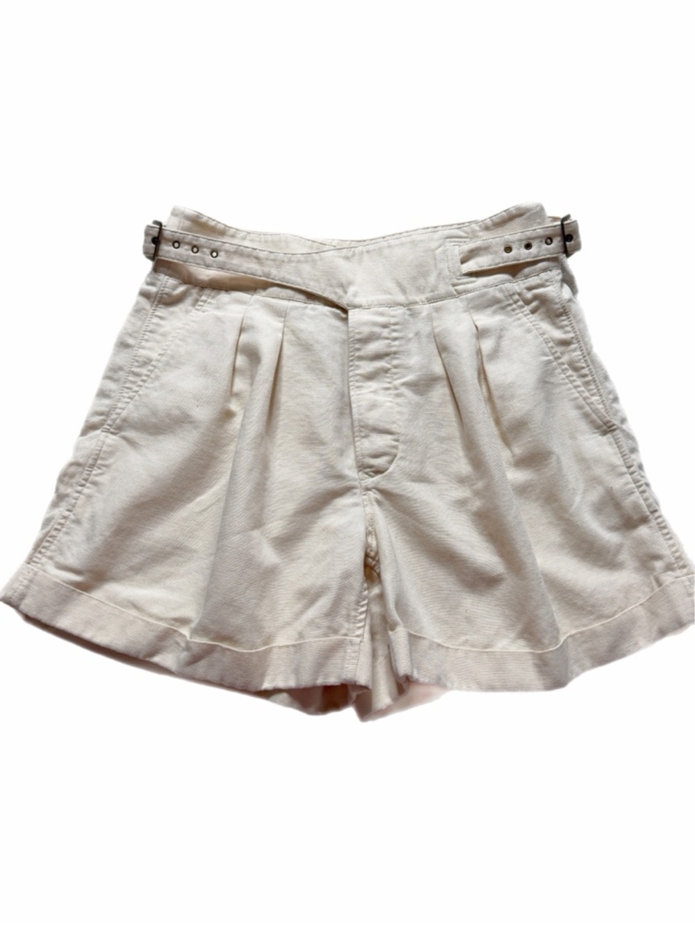 Banana Republic Linen Blend Safari Light Beige Shorts 8 Summer Side Buckles - Picture 2 of 12